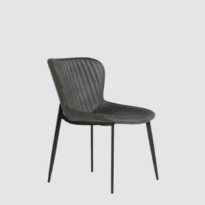 Celeste Channel-Tufted Leather Dining Chair - in Dark Grey Color - Image 3