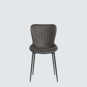 Celeste Channel-Tufted Leather Dining Chair - in Dark Grey Color - Image 4
