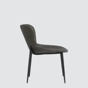 Celeste Channel-Tufted Leather Dining Chair - in Dark Grey Color - Image 5