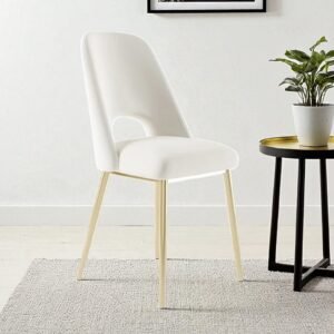 Elegance Reimagined - Aurora Luxe Velvet Dining Chair in White with Gold Accents - Image 1