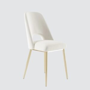 Elegance Reimagined - Aurora Luxe Velvet Dining Chair in White with Gold Accents - Image 3