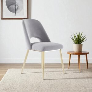 Elegance Reimagined - Aurora Luxe Velvet Dining Chair in Grey with Gold Accents - Image 1