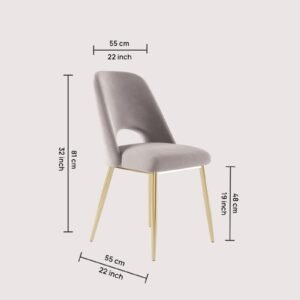 Elegance Reimagined - Aurora Luxe Velvet Dining Chair in Grey with Gold Accents - Image 2