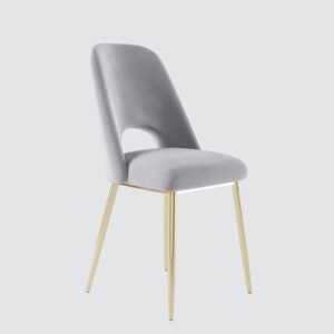 Elegance Reimagined - Aurora Luxe Velvet Dining Chair in Grey with Gold Accents - Image 3