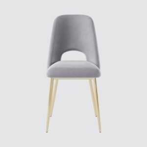 Elegance Reimagined - Aurora Luxe Velvet Dining Chair in Grey with Gold Accents - Image 4