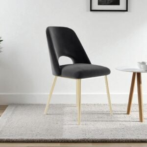 Elegance Reimagined - Aurora Luxe Velvet Dining Chair in Black with Gold Accents - Image 1
