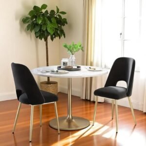 Elegance Reimagined - Aurora Luxe Velvet Dining Chair in Black with Gold Accents - Image 6