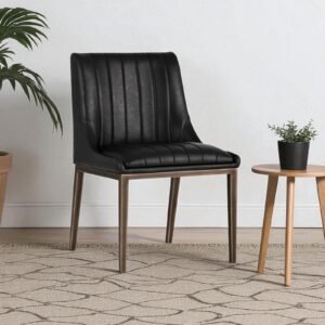 Aurelius Channel-Tufted Dining Chair in Black Color - Image 1