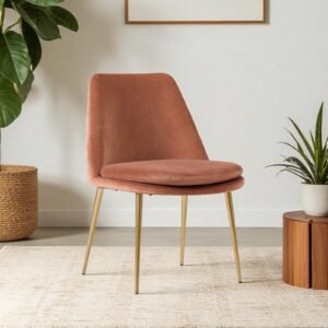 Finley Luxe Modern Low-Back Dining Chair with Gold Tapered Metal Legs – in Brown Colour - Image 1