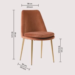 Finley Luxe Modern Low-Back Dining Chair with Gold Tapered Metal Legs – in Brown Colour - Image 2