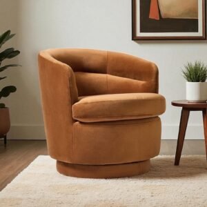 Vivienne Luxe Swivel Barrel Sofa Chair in Brown Sienna Velvet in Brown Colour - Image 1