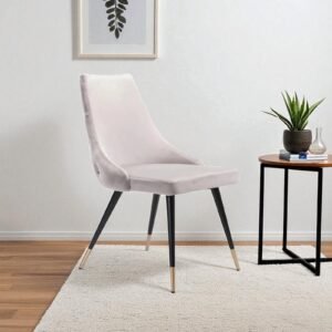 Modern Roma Velvet Upholstered Dining Chair with Curved Backrest and Gold-Tipped Legs – Light Grey Colour - Image 1