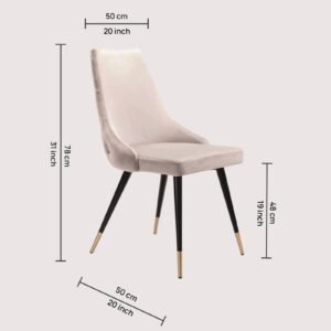 Modern Roma Velvet Upholstered Dining Chair with Curved Backrest and Gold-Tipped Legs – Light Grey Colour - Image 2