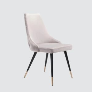 Modern Roma Velvet Upholstered Dining Chair with Curved Backrest and Gold-Tipped Legs – Light Grey Colour - Image 3
