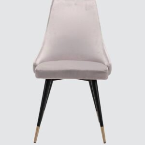 Modern Roma Velvet Upholstered Dining Chair with Curved Backrest and Gold-Tipped Legs – Light Grey Colour - Image 4