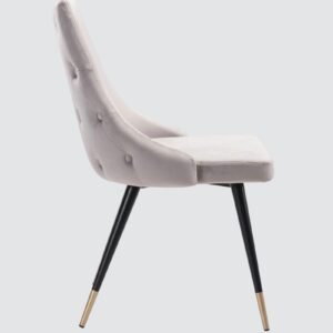 Modern Roma Velvet Upholstered Dining Chair with Curved Backrest and Gold-Tipped Legs – Light Grey Colour - Image 5