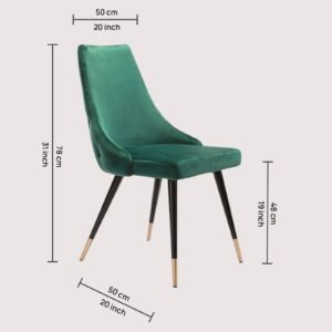 Modern Roma Velvet Upholstered Dining Chair with Curved Backrest and Gold-Tipped Legs – Green Colour - Image 2