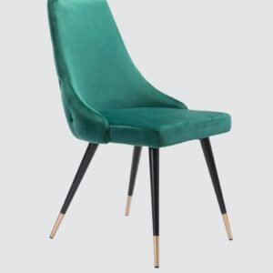 Modern Roma Velvet Upholstered Dining Chair with Curved Backrest and Gold-Tipped Legs – Green Colour - Image 3
