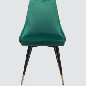 Modern Roma Velvet Upholstered Dining Chair with Curved Backrest and Gold-Tipped Legs – Green Colour - Image 4
