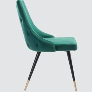 Modern Roma Velvet Upholstered Dining Chair with Curved Backrest and Gold-Tipped Legs – Green Colour - Image 5