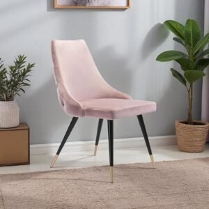 Modern Roma Velvet Upholstered Dining Chair with Curved Backrest and Gold-Tipped Legs – Soft Pink Colour - Image 1