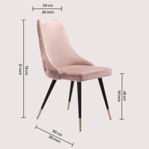 Modern Roma Velvet Upholstered Dining Chair with Curved Backrest and Gold-Tipped Legs – Soft Pink Colour - Image 2