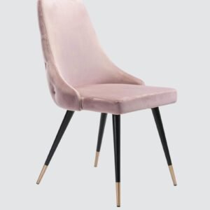 Modern Roma Velvet Upholstered Dining Chair with Curved Backrest and Gold-Tipped Legs – Soft Pink Colour - Image 3