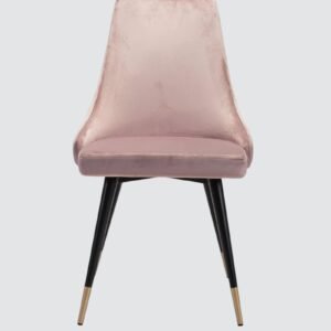 Modern Roma Velvet Upholstered Dining Chair with Curved Backrest and Gold-Tipped Legs – Soft Pink Colour - Image 4