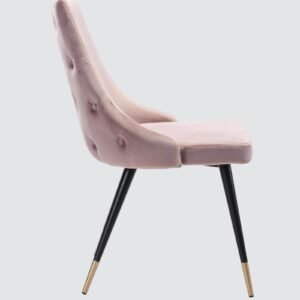 Modern Roma Velvet Upholstered Dining Chair with Curved Backrest and Gold-Tipped Legs – Soft Pink Colour - Image 5