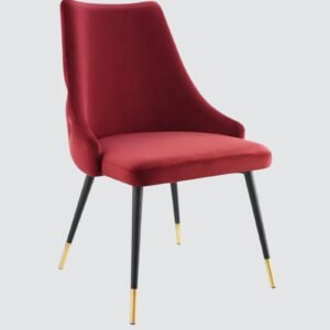 Modern Roma Velvet Upholstered Dining Chair with Curved Backrest and Gold-Tipped Legs – Red Colour - Image 3