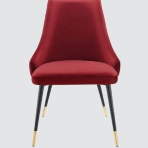 Modern Roma Velvet Upholstered Dining Chair with Curved Backrest and Gold-Tipped Legs – Red Colour - Image 4