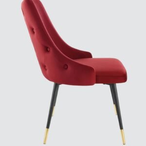 Modern Roma Velvet Upholstered Dining Chair with Curved Backrest and Gold-Tipped Legs – Red Colour - Image 5