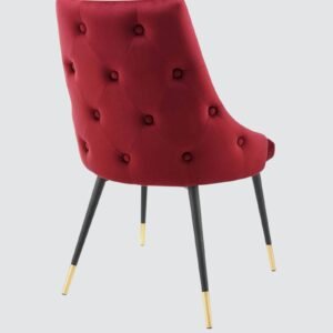 Modern Roma Velvet Upholstered Dining Chair with Curved Backrest and Gold-Tipped Legs – Red Colour - Image 6