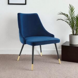 Modern Roma Velvet Upholstered Dining Chair with Curved Backrest and Gold-Tipped Legs – Royal Blue Colour - Image 2