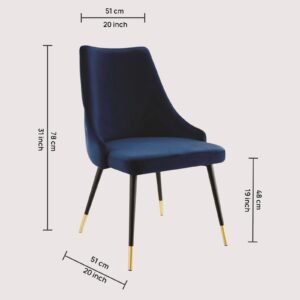 Modern Roma Velvet Upholstered Dining Chair with Curved Backrest and Gold-Tipped Legs – Royal Blue Colour - Image 3