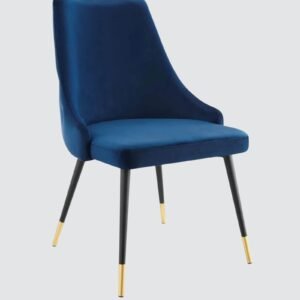 Modern Roma Velvet Upholstered Dining Chair with Curved Backrest and Gold-Tipped Legs – Royal Blue Colour - Image 4
