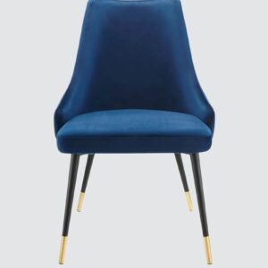 Modern Roma Velvet Upholstered Dining Chair with Curved Backrest and Gold-Tipped Legs – Royal Blue Colour - Image 5