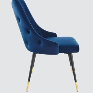 Modern Roma Velvet Upholstered Dining Chair with Curved Backrest and Gold-Tipped Legs – Royal Blue Colour - Image 6