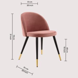 Modern Flora Velvet Upholstered Dining Chair with Rounded Backrest and Gold-Dipped Tapered Metal Legs – Blush Pink Colour - Image 2