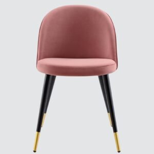 Modern Flora Velvet Upholstered Dining Chair with Rounded Backrest and Gold-Dipped Tapered Metal Legs – Blush Pink Colour - Image 3