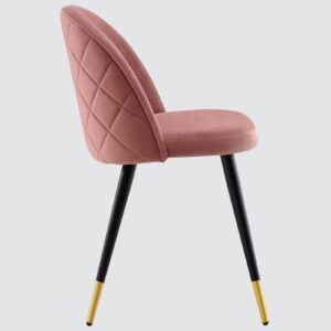 Modern Flora Velvet Upholstered Dining Chair with Rounded Backrest and Gold-Dipped Tapered Metal Legs – Blush Pink Colour - Image 4