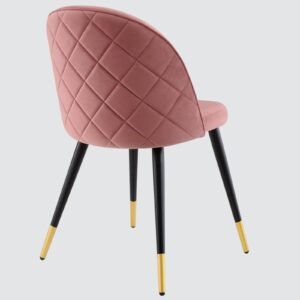 Modern Flora Velvet Upholstered Dining Chair with Rounded Backrest and Gold-Dipped Tapered Metal Legs – Blush Pink Colour - Image 5