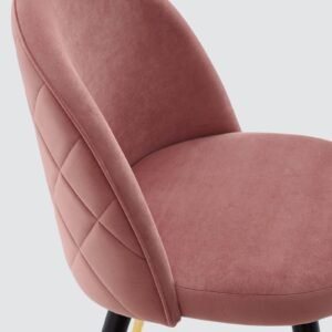 Modern Flora Velvet Upholstered Dining Chair with Rounded Backrest and Gold-Dipped Tapered Metal Legs – Blush Pink Colour - Image 6