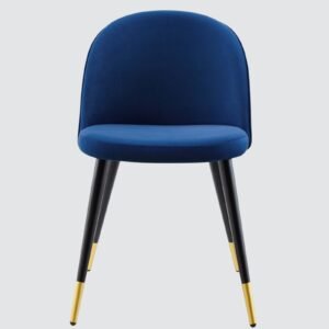 Modern Flora Velvet Upholstered Dining Chair with Rounded Backrest and Gold-Dipped Tapered Metal Legs – Royal Blue Colour - Image 4