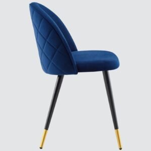 Modern Flora Velvet Upholstered Dining Chair with Rounded Backrest and Gold-Dipped Tapered Metal Legs – Royal Blue Colour - Image 5