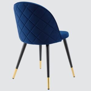 Modern Flora Velvet Upholstered Dining Chair with Rounded Backrest and Gold-Dipped Tapered Metal Legs – Royal Blue Colour - Image 6