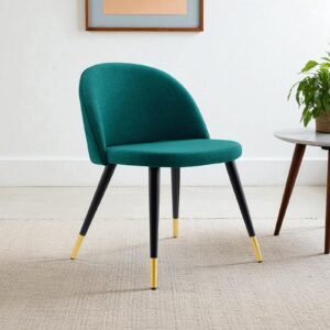 Modern Flora Velvet Upholstered Dining Chair with Rounded Backrest and Gold-Dipped Tapered Metal Legs – Green Colour - Image 1