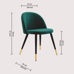 Modern Flora Velvet Upholstered Dining Chair with Rounded Backrest and Gold-Dipped Tapered Metal Legs – Green Colour - Image 2