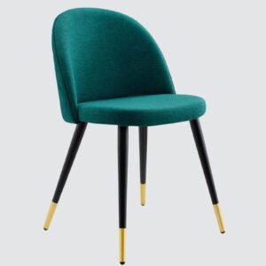 Modern Flora Velvet Upholstered Dining Chair with Rounded Backrest and Gold-Dipped Tapered Metal Legs – Green Colour - Image 3