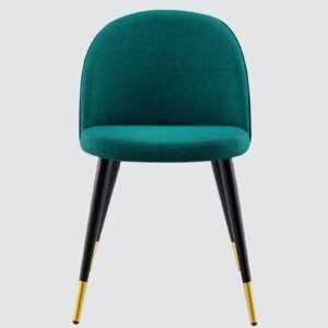 Modern Flora Velvet Upholstered Dining Chair with Rounded Backrest and Gold-Dipped Tapered Metal Legs – Green Colour - Image 4
